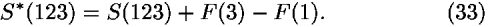 <i>S</i><sup>*</sup>(123) = <i>S</i>(123) + <i>F</i>(3) – <i>F</i>(1).